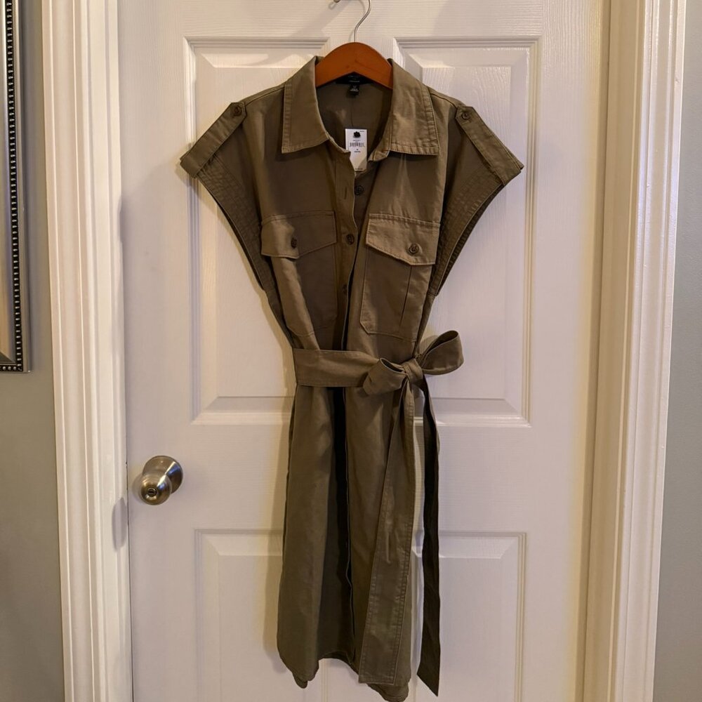 NWT - Banana Republic Linen Blend Midi Shirt Dress Army Green Petite M